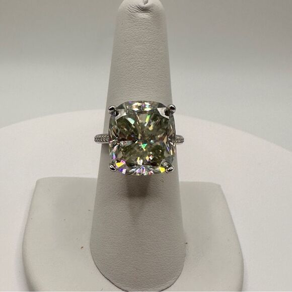 Jenstones LLC Jewelry - STUNNING 12.4ct cushion cut moissanite, 14k gold, .28ct diamond accents, ring!!